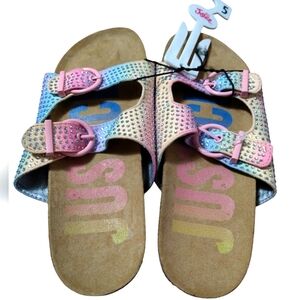 Justice Girls Belted Slip On Rainbow Rhinestone Sandal